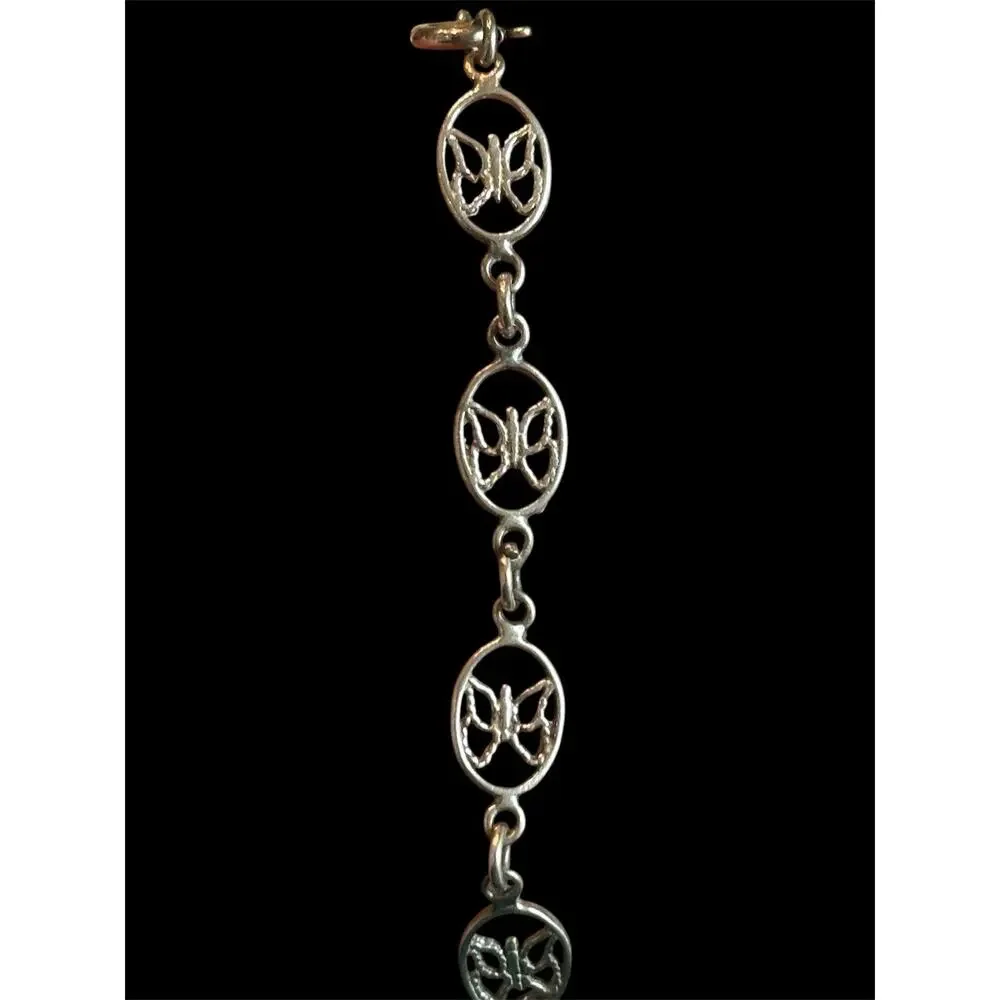 Vtg Sterling Silver 6.5” Butterfly Link Italian Bracelet 925